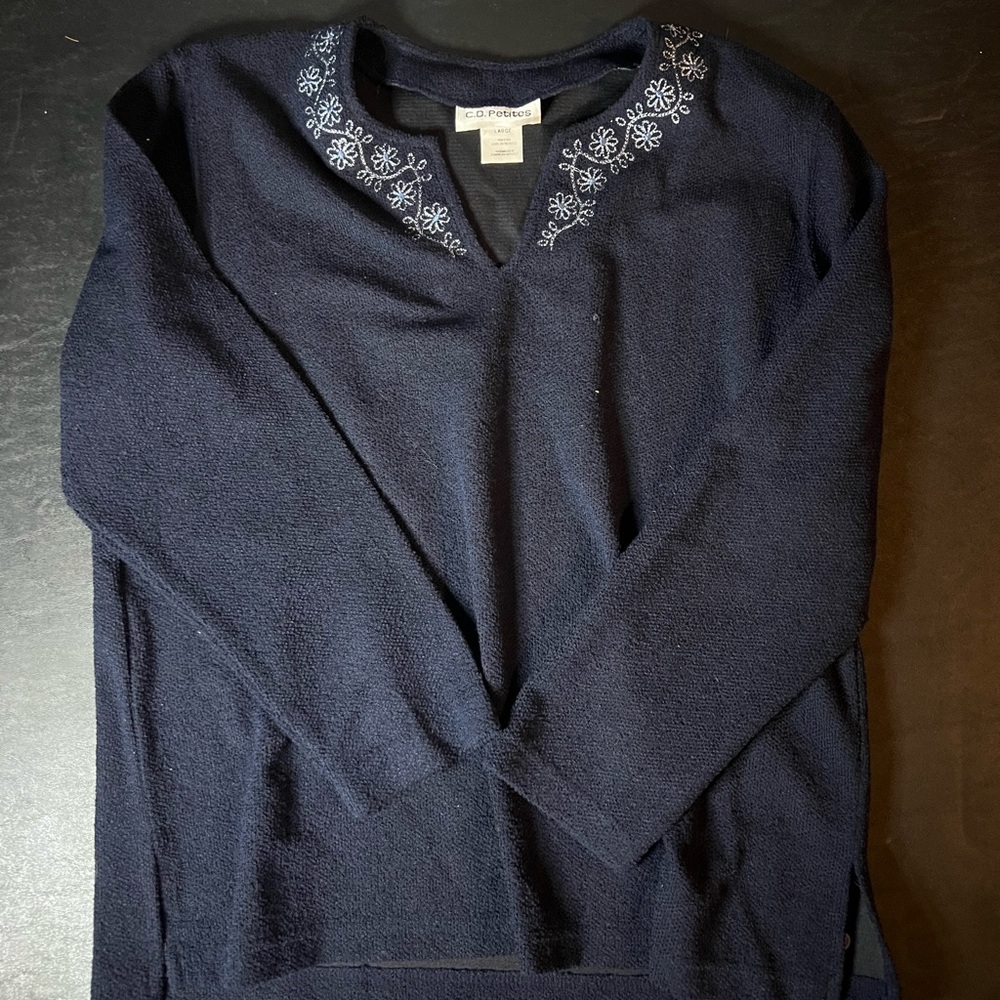 CD Petites Navy Sweater with White Embroidery